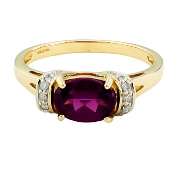 9ct gold Rhodolite Garnet / Diamond Ring size N